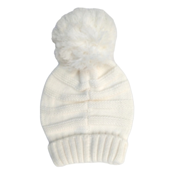 C.C. white scrunchie Pom Pom knit winter hat beanie toboggan - Picture 6 of 6